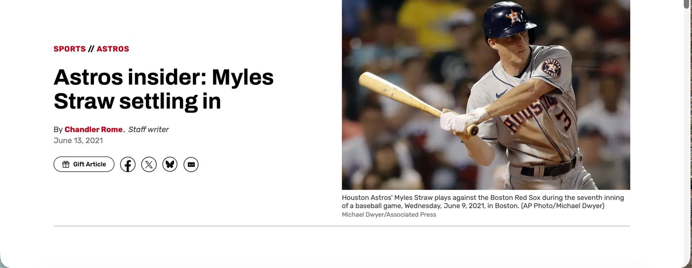 Houston Chronicle headline: Astros insider - Myles Straw settling in